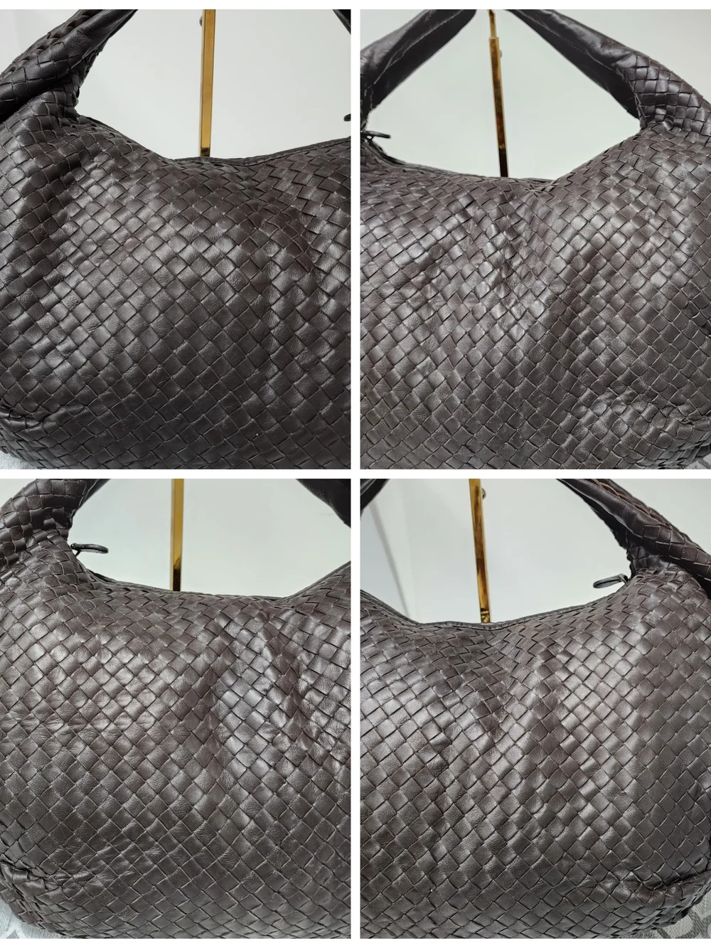 BOTTEGA VENETA Ebano Intrecciato Woven Nappa Leather Large Belly Hobo Bag Chocol